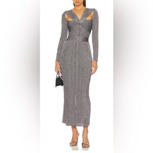 HERVE LEGER GRM8445177  VARIEGATED RIB DRAPED METALLIC GOWN NWT